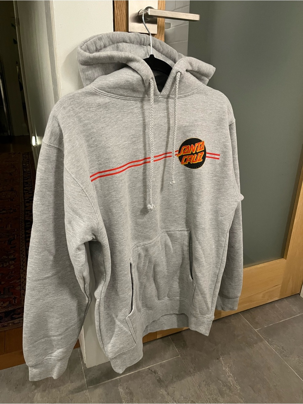 Santa Cruz Skateboards Grey Hoodie with Red Stripe Logo